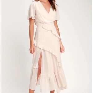 Lulus Cream Ruffled Midi Dress